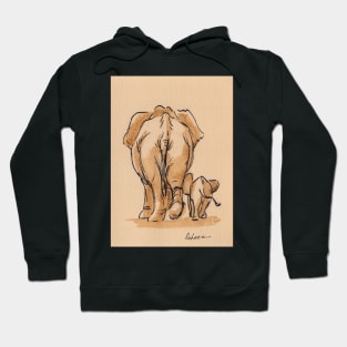 Leave Your Worries Behind - Mama & Baby Elephant #26 Ink Wash Painting Hoodie